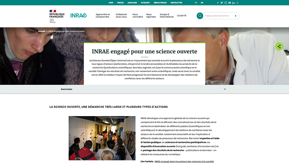 Page internet INRAE science ouverte